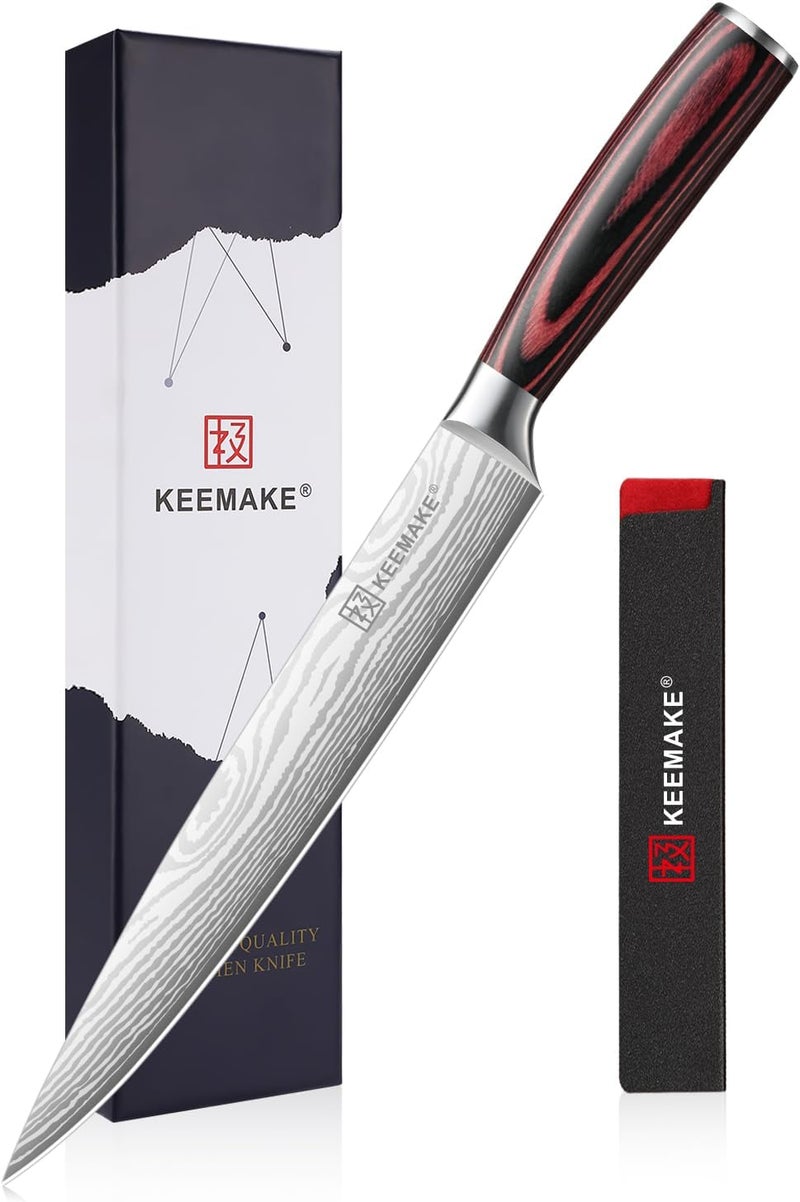 KEEMAKE 8 Inch Carving Knife - Ultra Sharp Slicing Knife High Carbon Stainless Steel Blade & Ergonomic Handle for Meat Cutting BBQ Turkey Ham Gift Box Included - Image 1